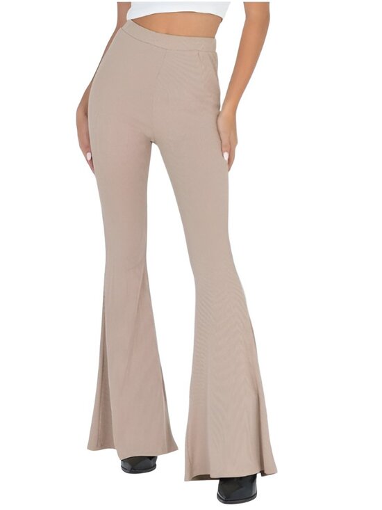 Princess Polly Pants - Princess Polly Women's Rita Roberts Knit Flare Pant Bootcut Ribbed Tan Size XS 2